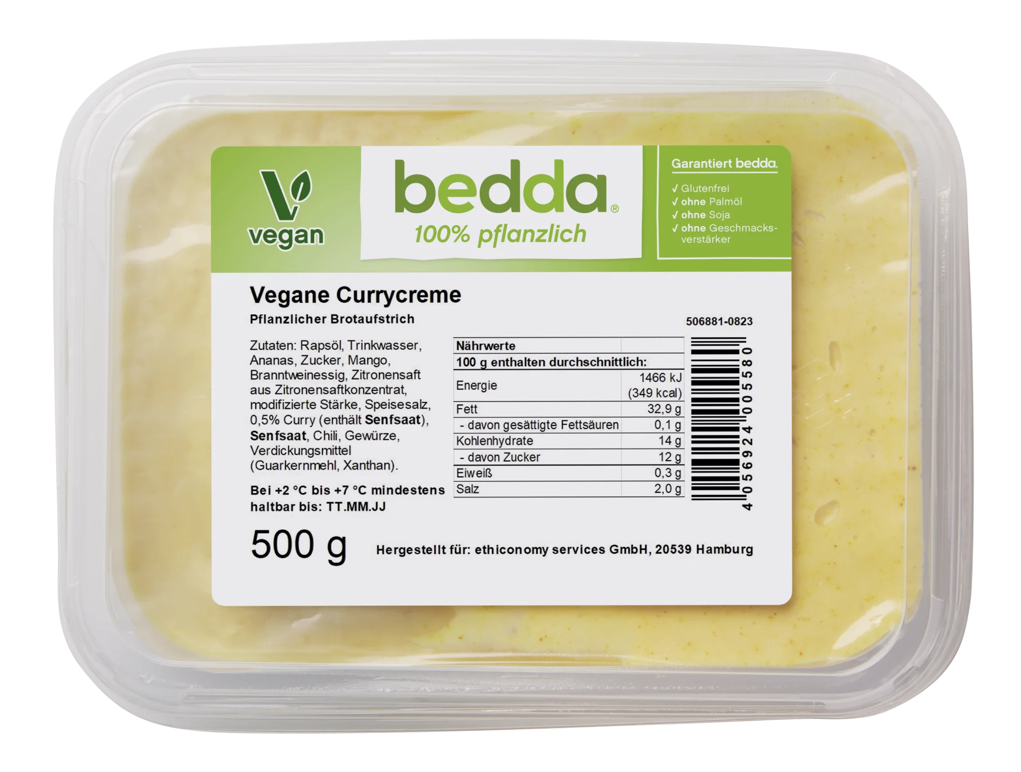 Vegane Currycreme von bedda in der 500-g-Packung