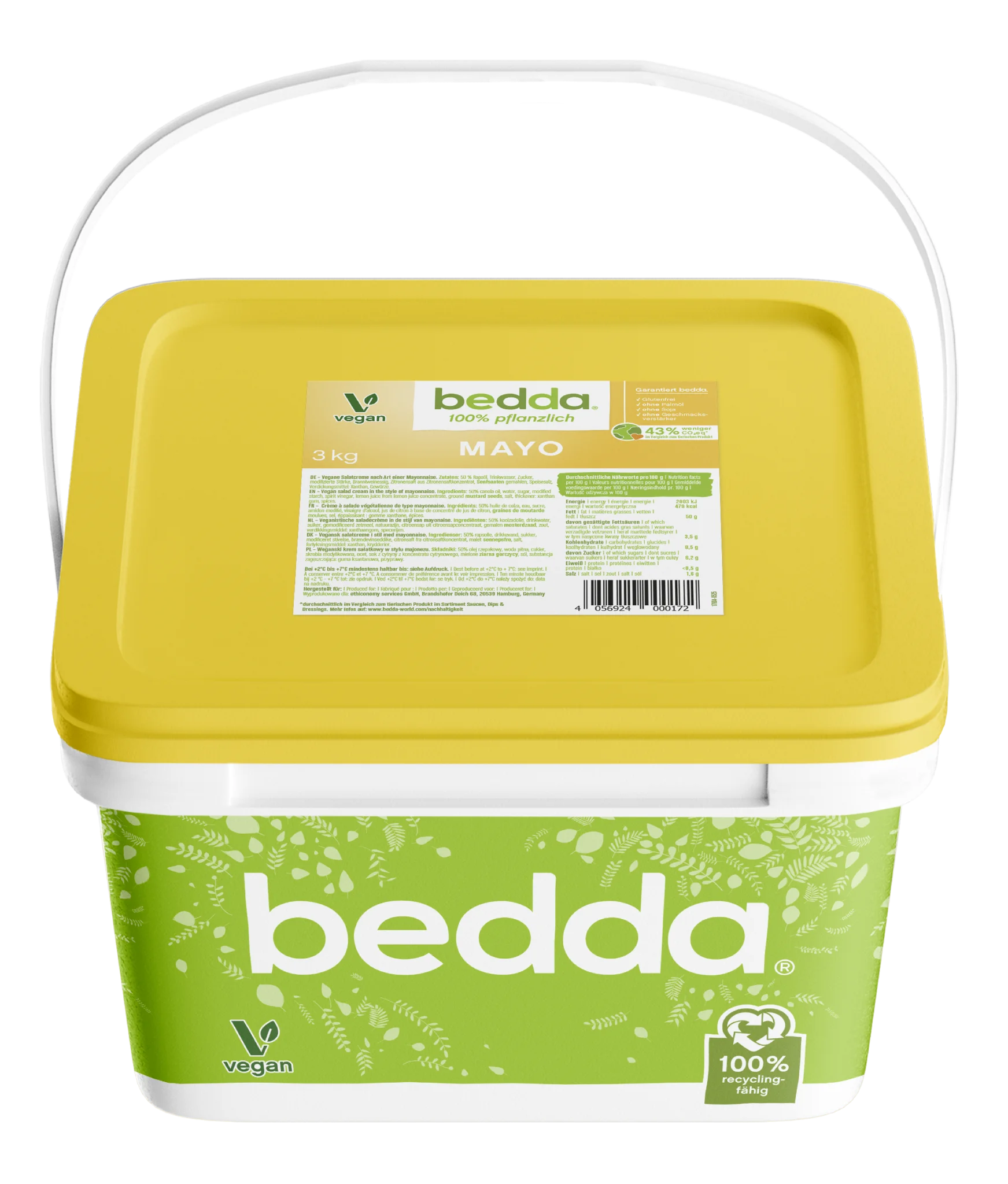 Vegane Mayo von bedda im 3-kg-Eimer