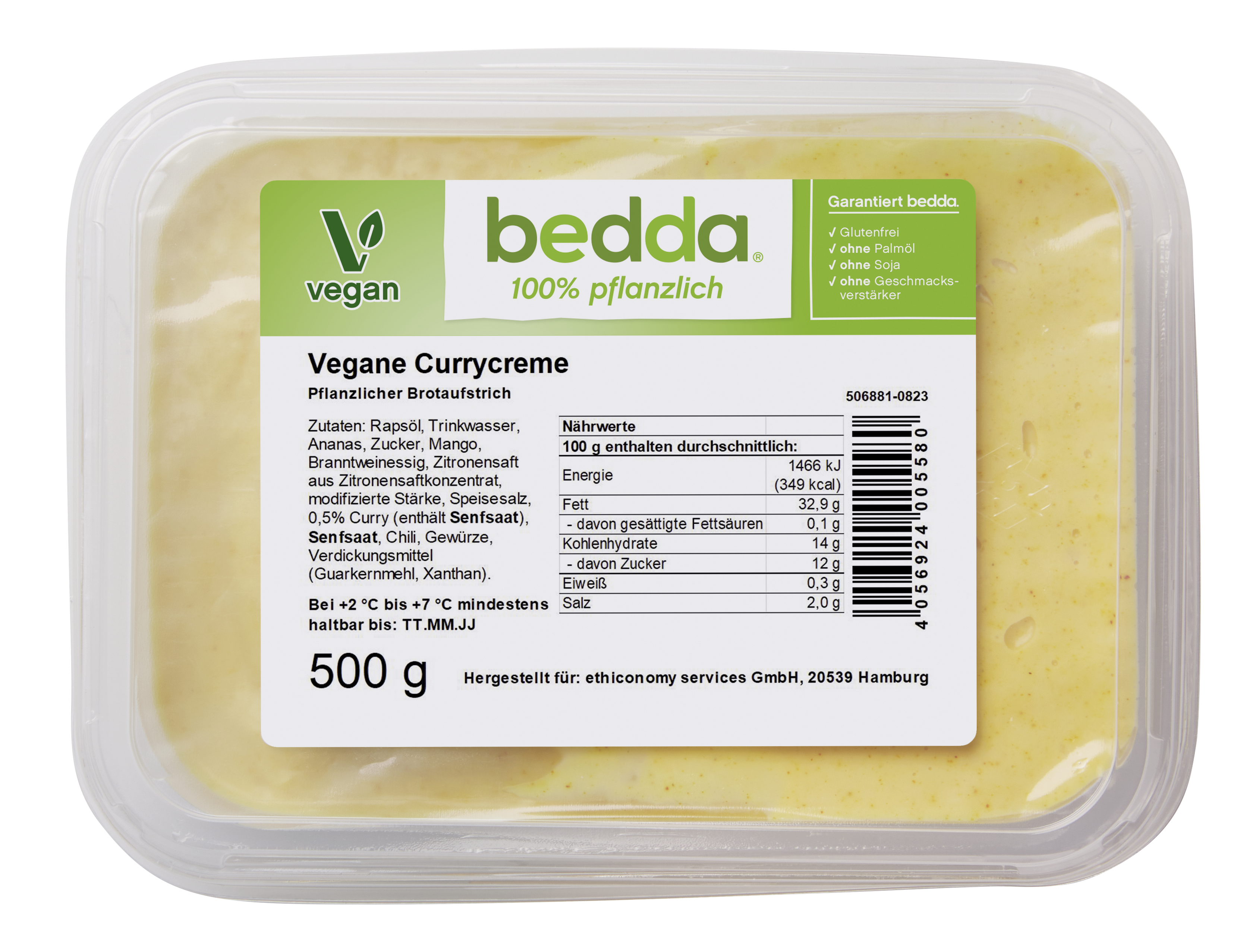 Vegane Currycreme von bedda in der 500-g-Packung